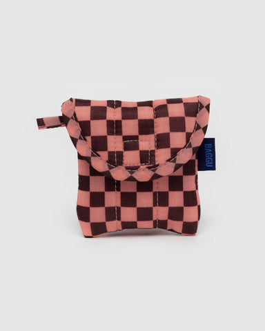 Puffy Earbuds Case - Pink Brown Check