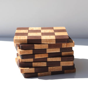 Checkered Hardwood Coasters