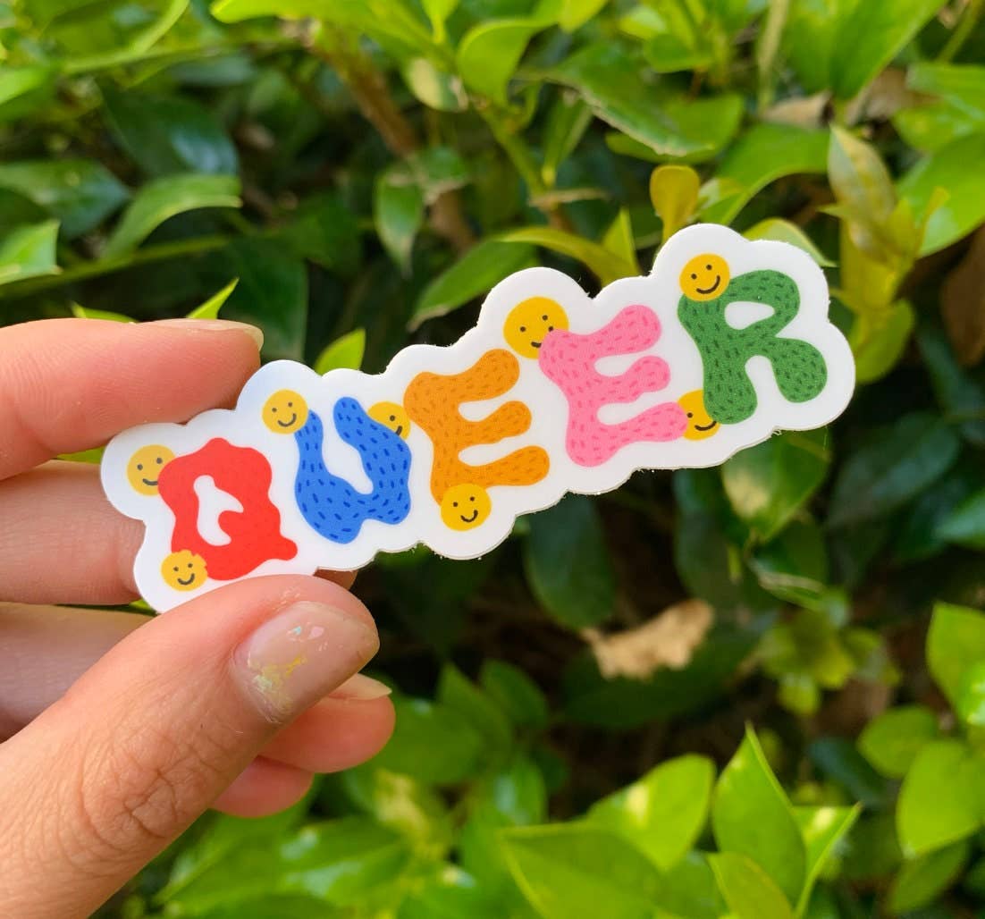 Queer Smiley Pride Vinyl Sticker, Waterproof Rainbow – All The Feels