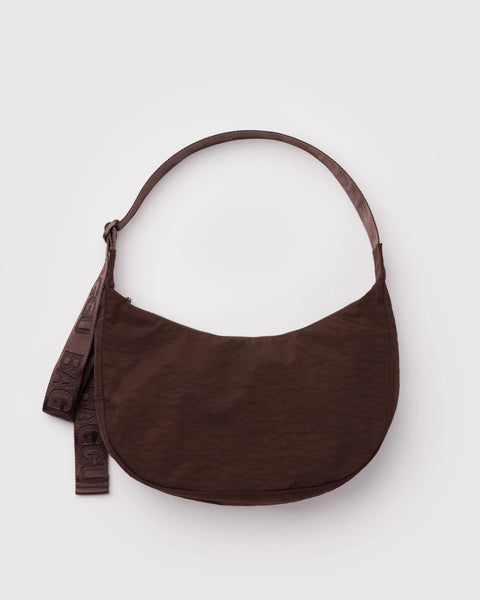 Medium Nylon Crescent Bag - Coffee