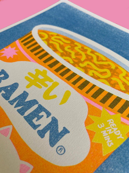 Ramen Cat Riso Print