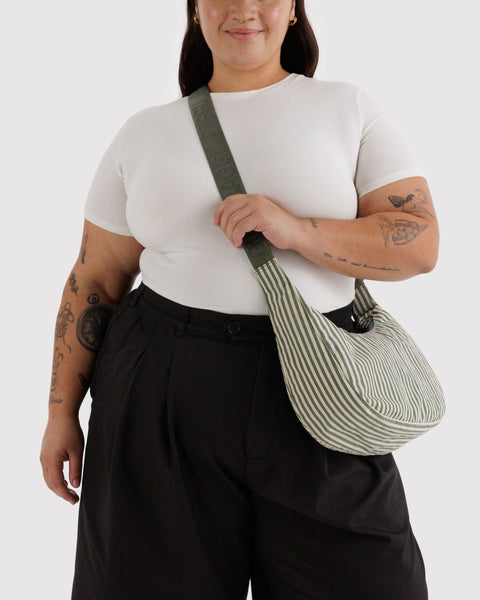 Medium Nylon Crescent Bag - Sage Stripe