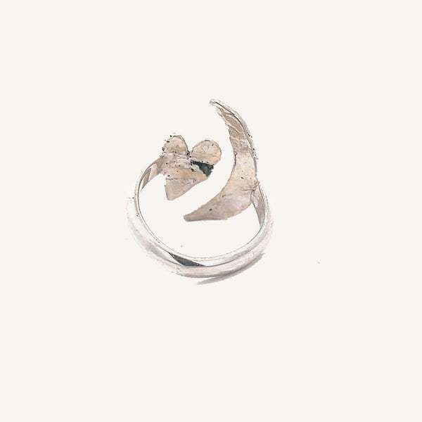 Artemis Moon and Heart Ring - Sterling Silver