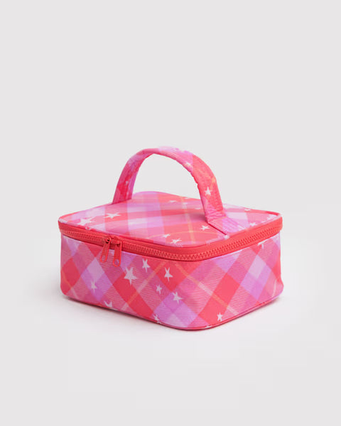 Small Cosmetic Case - Pink Star Plaid