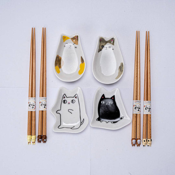 Cats Wooden Chopsticks and Sauce Dish Set