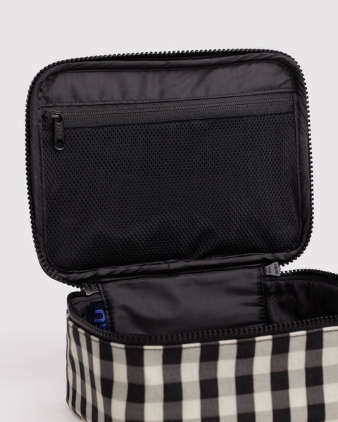 Small Cosmetic Case - Black And Cream Gingham