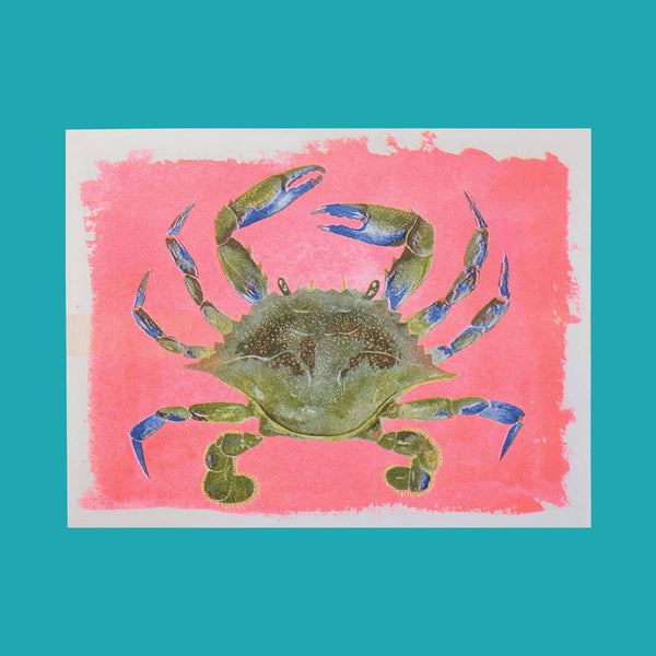 Watercolour Blue Crab Risograph Print
