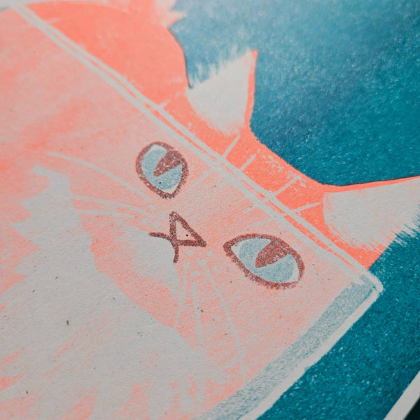 Orange Cat in A Bowl Risograph Print
