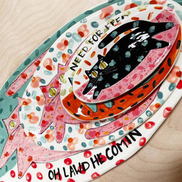 Maximalist Cat Oval Plate
