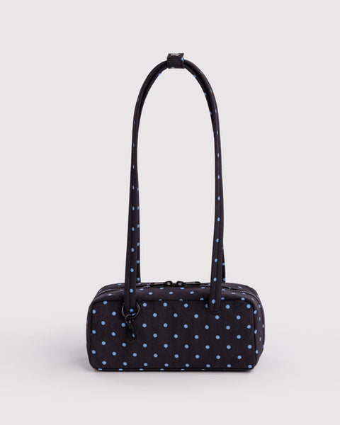 Small Nylon Bowler Bag - Black And Sky Blue Micro Dot