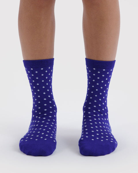 Crew Socks - Micro Blue and White Polka Dot