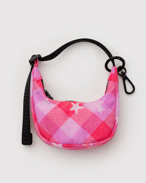 Crescent Bag Charm - Pink Star Plaid