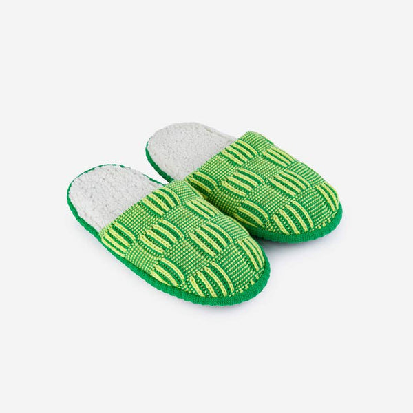 Chunky Checkerboard Slide Slippers - Lime