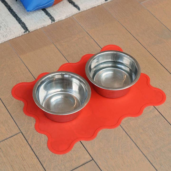 Wavy Pet Bowl Mat - Red