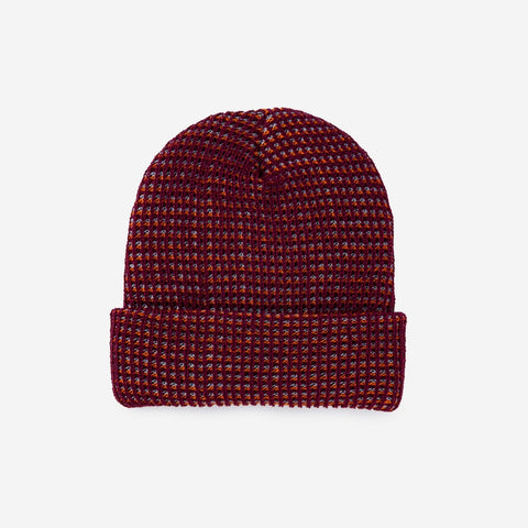 Simple Grid Knit Beanie - Wine Red