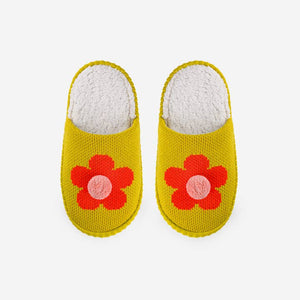 Flower Pom Slide Slippers - Golden Olive