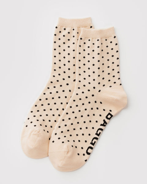 Crew Socks - Micro Cream and Black Polka Dot