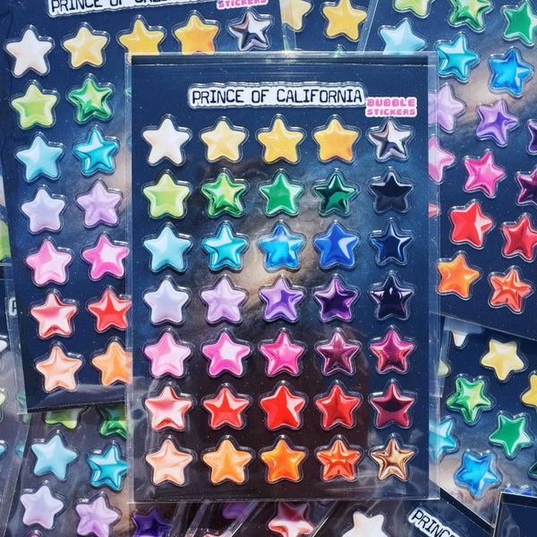 3D Rainbow Star Transparent Sticker Sheet