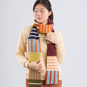 Patchwork Stripe Skinny Scarf - Desert