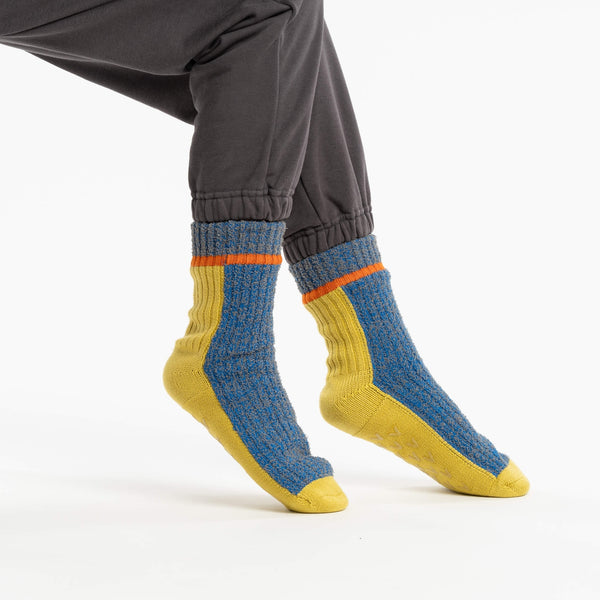 Color Ragg House Socks - Golden Olive Cobalt
