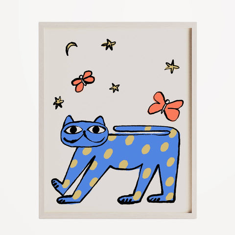 Color Me Cat Polka Dot Stars & Butterflies Art Print