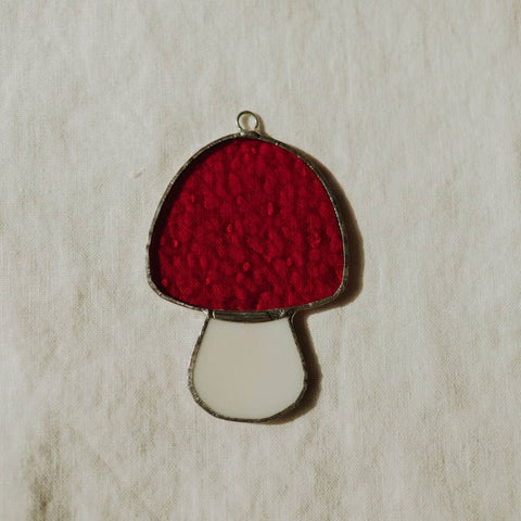 Mushroom Stained Glass Sun Catcher - Red