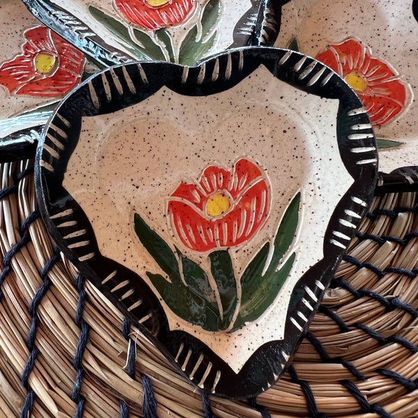 Floral Sgraffito Heart Trinket Dish