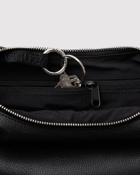 Small Recycled Leather Flat Crescent - Black