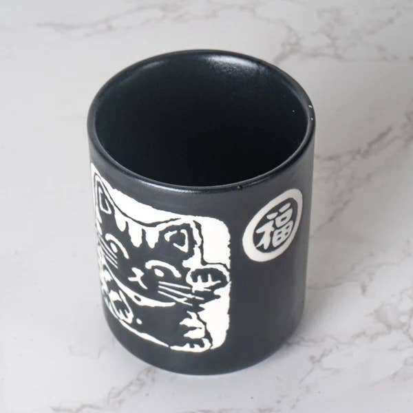 Neko Cat Black Glazed Tea Cup