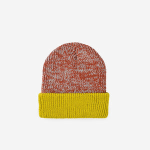 Colorblock Plush Knit Beanie - Jade Rust