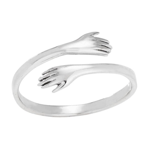 Hand Hug Sterling Silver Ring