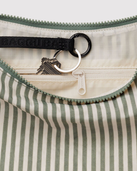 Medium Nylon Crescent Bag - Sage Stripe