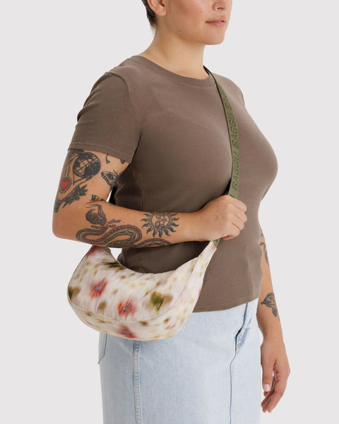 Small Nylon Crescent Bag - Abstract Floral