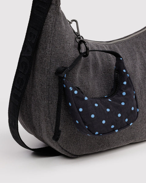 Crescent Bag Charm - Black And Sky Blue Micro Dot