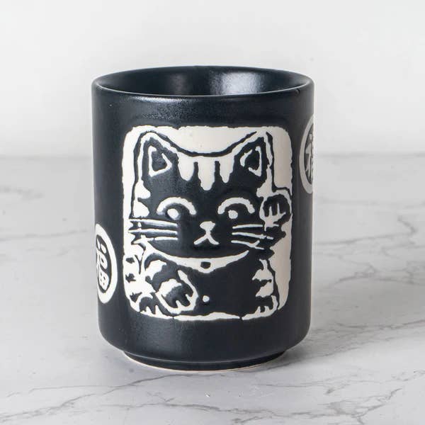 Neko Cat Black Glazed Tea Cup