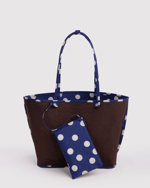 Large Nylon Reversible Tote - Navy Polka Dot Mix