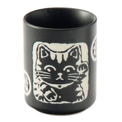 Neko Cat Black Glazed Tea Cup