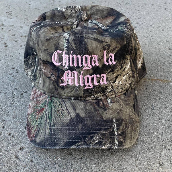 Camo Chinga La Migra Baseball Hat - Pink