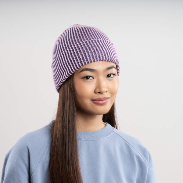 Simple Grid Knit Beanie - Lilac Denim