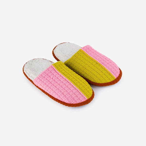 Colorblock Slide Slippers - Golden Olive Pink