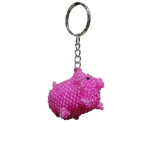 Beaded Pig Seed Bead Figurine Keychain