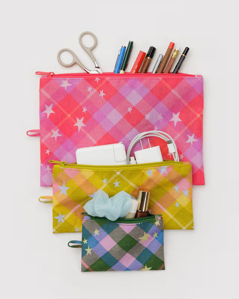 Flat Pouch Set - Star Plaid