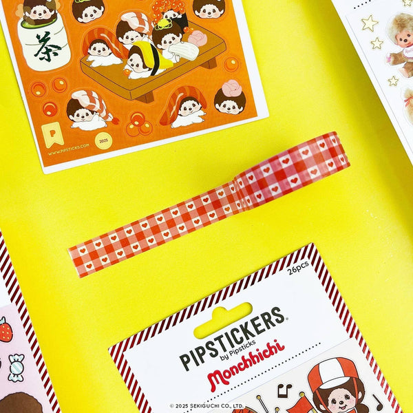 Gingham Hearts Monchhichi Washi Tape