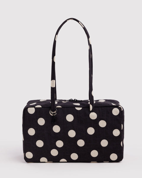 Medium Nylon Bowler Bag - Black And Cream Polka Dot