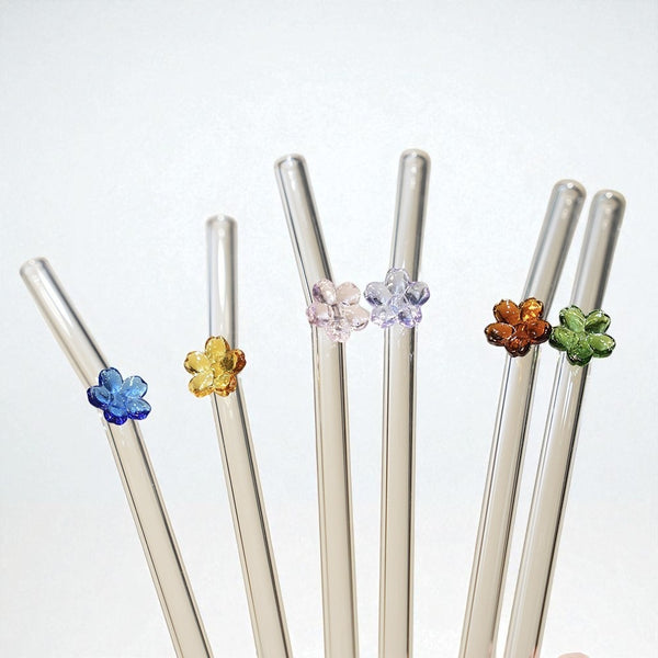 Colored Flower Glass Straw
