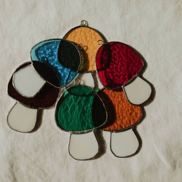 Mushroom Stained Glass Sun Catcher - Blue