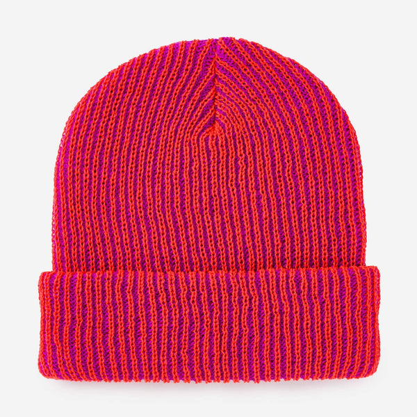 Simple Grid Knit Beanie - Poppy Magenta