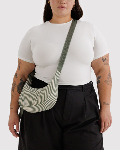 Small Nylon Crescent Bag - Sage Stripe