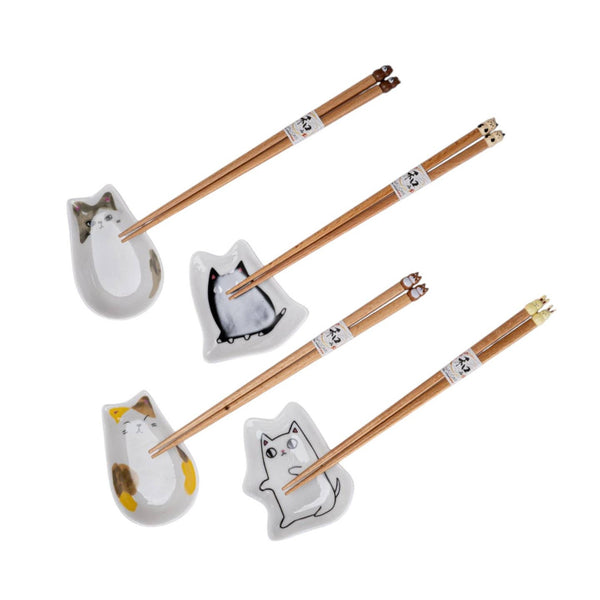Cats Wooden Chopsticks and Sauce Dish Set