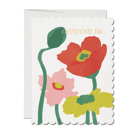 Scalloped Poppy Thank You Greeting Card